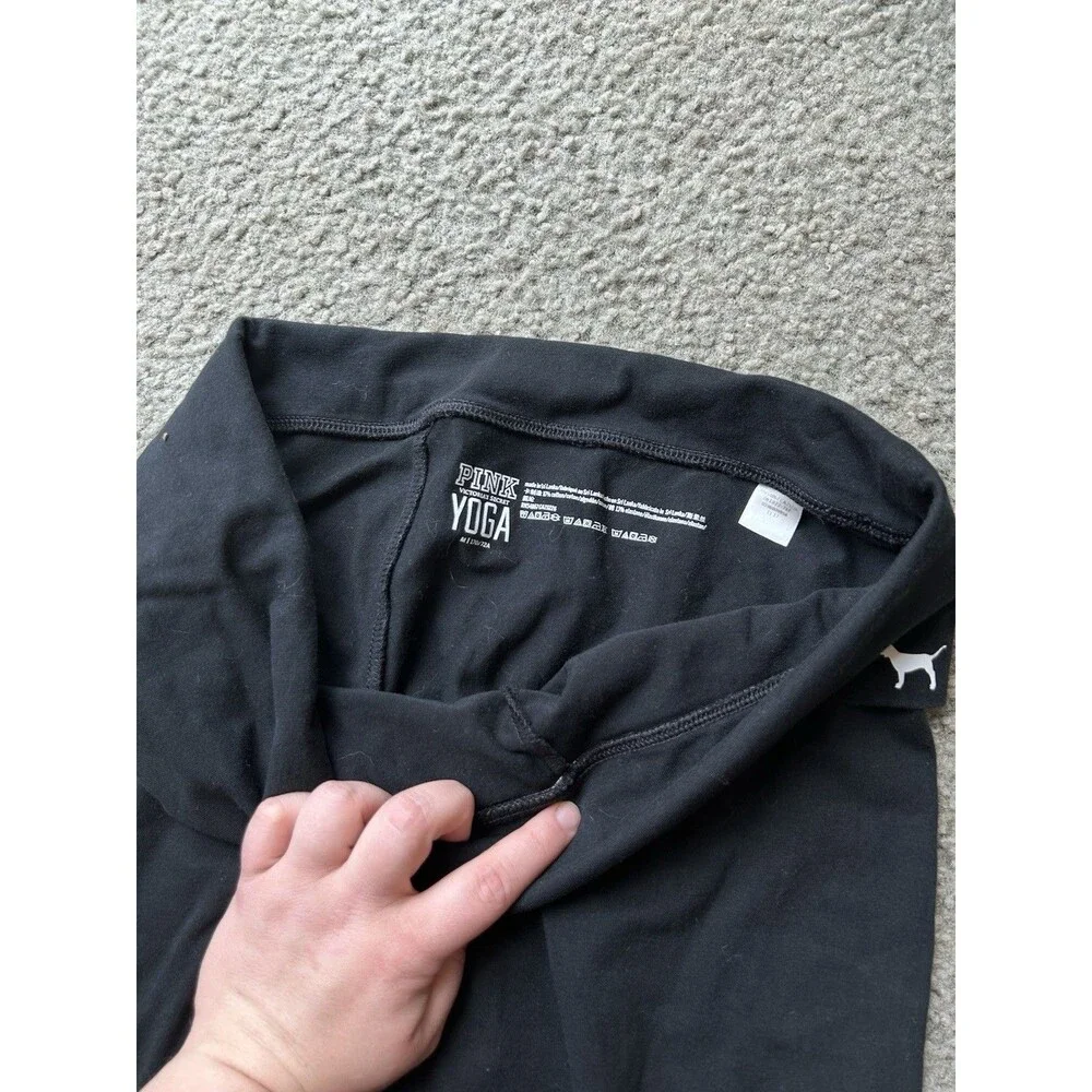 Y2K Victoria's Secret PINK Vintage MED Black Foldover Yoga Pants Skinny - Picture 3 of 4